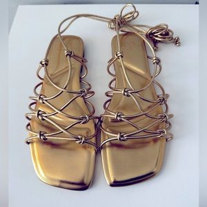 Marc Fisher Minnie Ankle Wrap flat sandal size 6.5 Gold color